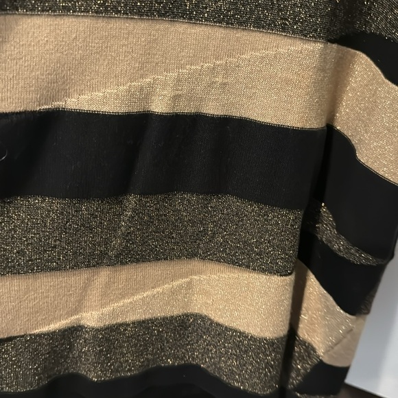 Anne Klein Cowl Neck sweater Tan & Black stripes with Gold metallic acce… - Picture 10 of 12
